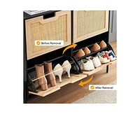 gaomon Natural Rattan Shoe Storage Cabinet, Freestanding Shoe Cabinet with 4 Flip Drawers, Modern Shoe Organizer with Adjustable Shelves, Ideal for Fr