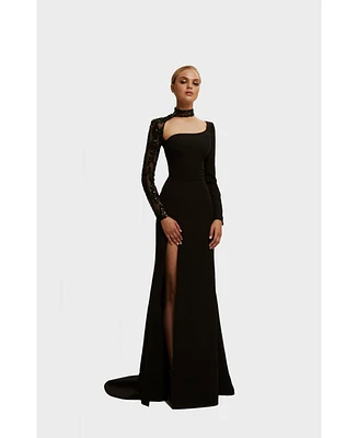 Milla Women's Trumpet Gown With Detachable Sleeve