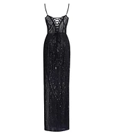 Milla Women's Astonishing Sequined Maxi Gown On Spaghetti Straps