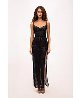 Milla Women's Astonishing Sequined Maxi Gown On Spaghetti Straps