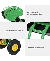 Sugift Green Garden Cart Rolling Work Seat With Heavy Duty Tool Tray Gardening Planting-Green