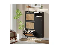 gaomon Cabinet Rattan Shoe Natural Rattan Freestanding Shoe Cabinet with 4 Open Storage Side Cabinet, Hidden Wood Shoe Rack, Rattan Shoe Storage Cabin