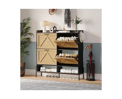 gaomon Shoe Cabinet, Shoe Cabinet with 4 Flip Drawers, Shoe Storage Cabinet for Entryway, Hidden Freestanding Shoe Rack with Open Storage for Hallway,