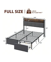 gaomon Bed Frame With 2-Tier Storage Headboard, Upholstered Platform Bed Frame With 2 Storage Drawers, Built In Charging Station & Led, Noise-Free/Met