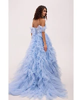 Milla Women's Light Blue All Ruffled Up Evening Fluffy Dress