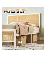 gaomon Rattan Bed Frame With Headboard And Footboard, Heavy Duty Metal Platform Bed Frame With Storage, Easy Assembly, No Box Spring Needed, Mattress