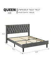 gaomon Full/Queen/King Size Bed Frame With Headboard, Modern King Bed Frame, Deep Button Tufted Headboard With Wingback