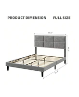 gaomon Full/Queen/King Bed Frame Upholstered Platform, Bed Frame With Square Velvet Headboard, Wooden Slats Support, Non-Slip And Noise-Free