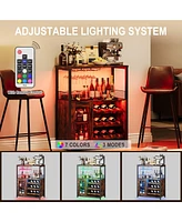 gaomon 3-Tier Wine Bar Cabinet with Led Lights, Detachable Wine Rack and Storage Space,Retro