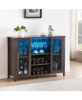 gaomon Wine Bar Cabinet with Led Light,Home Coffee Cabinet with Wine and Glass Rack,Kitchen Buffet Sideboard with Storage