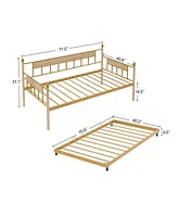 gaomon Metal Framed Daybed With Trundle Twin Size, Sofa Bed Frame, Stable Steel Slats Support, No Box Spring Needed, Easy Assembly, For Indoor Living