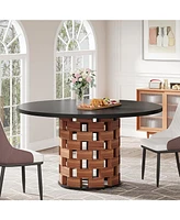 Tribesigns Round Dining Table for 4-6 People, 47-Inch Dining Table Farmhouse Kitchen Table, Dining Room Table with Wood Rectangular Block Base, Circle