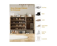 gaomon Shoe Cabinet with 3 Rattan Doors, 7-Tier Shoe Storage Cabinet with Adjustable Shelves, Freestanding Shoe Storage Organizer for Entryway, Hallwa