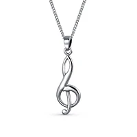 Bling Jewelry Simple Classic Singer Musician Teacher Student Treble Clef Music Note Pendant Necklace For Women .925 Sterling Silver With Chain