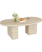 Tribesigns 45.28" Oval Coffee Table for Living Room, Large Modern Coffee Table, All-Wood Center Table with Asymmetric Pedestal Legs, Oak