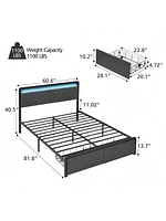 gaomon Bed Frame With 2 Storage Drawers, Bed Frame With Led Lights Headboard, Upholstered Platform Bed No Box Spring Needed, Easy Assembly