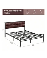 gaomon Full/Queen Size Faux Leather Platform Bed Frame With Upholstered Headboard