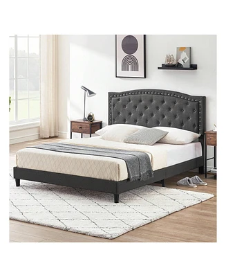 gaomon Upholstered Bed Frame With Height-Adjustable Headboard, Linen Platform Bed Frame Mattress Foundation With Wooden Slats Support, No Box Spring N