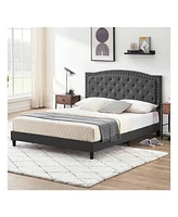 gaomon Upholstered Bed Frame With Height-Adjustable Headboard, Linen Platform Bed Frame Mattress Foundation With Wooden Slats Support, No Box Spring N