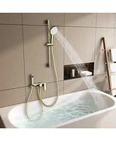 Mondawe Brushed Gold 3-Functiom Tub and Shower Faucet with Rough-in Value and Handheld Spray