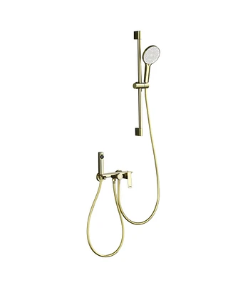 Mondawe Brushed Gold 3-Functiom Tub and Shower Faucet with Rough-in Value and Handheld Spray