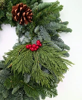 International Christmas Innovation Natural Noble Fir Fresh Holiday Wreath, 22"