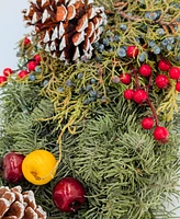 International Christmas Innovation Fresh Noble Fir Berried Juniper Centerpiece with Faux Berries and Faux Apples