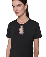 Karl Lagerfeld Paris Women's Cutout Embellished Tee