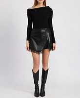 En Saison Genette Long Sleeve Sweater Bodysuit Jett Faux Leather Skort