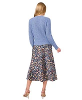 Cece Womens Pointelle Knit Wrap Sweater Floral Print Midi Skirt