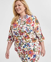 Jm Collection Plus Printed Button-Front Shirt, Exclusively at Macy's