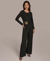 Donna Karan New York Women's Long Sleeve Hardware-Waist Top