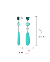 Bling Jewelry Unique Geometric Linear Long Round Triangle Elongated Oval Shape 4 Multi-Tier Summer Party Light Natural Turquoise Dangling Earrings