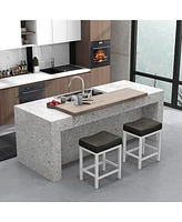 Costway 24.5" Bar Stool Set of 2 with Solid Rubber Wood Frame Humanized Footrest Kitchen