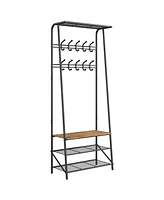 gaomon Hall Tree With Shoe Storage Bench, 4-In-1, Steel Frame With 10 Hooks for Entryway, Freestanding Coat Rack Stand