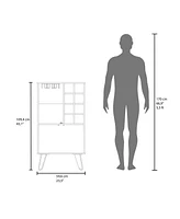 Lutak Bar Cabinet with 2 Doors, 9 Shelves, and 1 Glass Panel, White Washed Oak