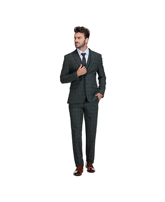 Gino Vitale Men's Slim Fit 3-Piece Checkered Plaid Suit