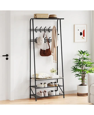 gaomon Coat Rack Shoe Bench with Hooks, Hall Trees Entryway Bench with Storage