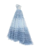 Milla Women's Light Blue Strapless Frill-Layered Fluffy Dress