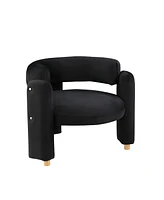 Stylish Barrel Accent Chair: Curved Arms, Waterfall Seat, Hollow Backrest