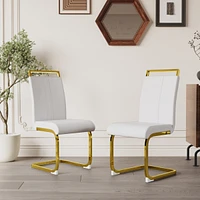 Modern Dining Chairs, Pu Faux Leather High Back Upholstered Side Chair with C-shaped Tube. Plating Golden Metal Legs for Dining Room Kitchen Vanity Pa