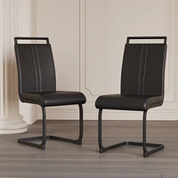 Modern Dining Chairs, Pu Faux Leather High Back Upholstered Side Chair with C-shaped Tube. Black Metal Legs for Dining Room Kitchen Vanity Patio Club