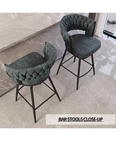 Bar Chair Suede Woven Bar Stool Set of 4,Black legs Barstools No Adjustable Kitchen Island Chairs,360 Swivel Bar Stools Upholstered Bar Chair Counter