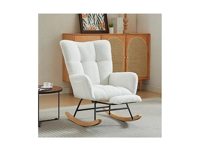 Streamdale Furniture Modern Nursery Rocking Chair, Upholstered Glider Chair with High Backrest, Rocker Accent Armchair with Solid Wood Legs for Nurser