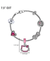 Hello Kitty Sanrio 7'' Fashion Charm Bead Bracelet with Pink Enamel and Crystal Beads