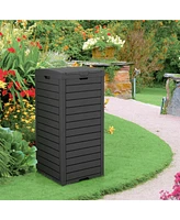 Costway 1 Pcs 31 Gallon Outdoor Trash Can Waste Bin with Dual Lid & Pull-out Drawer Backyard