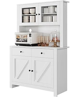 gaomon Kitchen Pantry Cabinet with Microwave Stand, Freestanding Hutch Cabinet with Buffet Cupboard,White