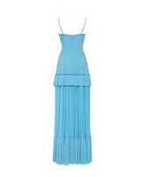 Milla Women's Sky-Blue Spaghetti Strap Pleated Maxi Dress, Garden Of Eden