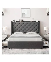 gaomon Full /Queen Bed Frame With 4 Storage Drawers