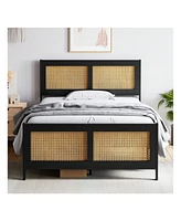 gaomon Twin/Full/Queen/King Size Bed Frame With Rattan Headboard And Footboard Rattan Platform Bed Frame, Mattress Foundation